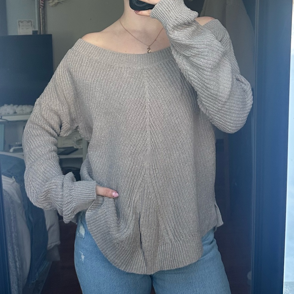 Aerie Off-the-Shoulder Sweater in Taupe